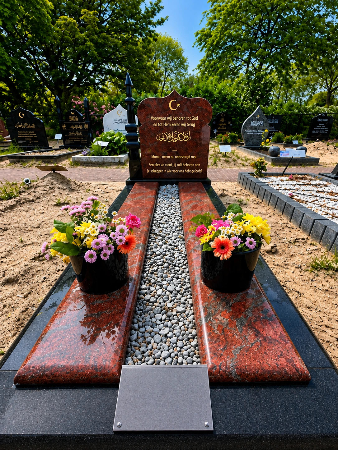Islamitisch grafmonument in rood graniet